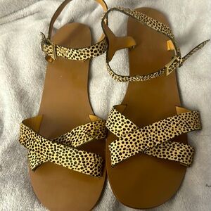 J Crew Calf Hair Animal Print Sandals Size 10